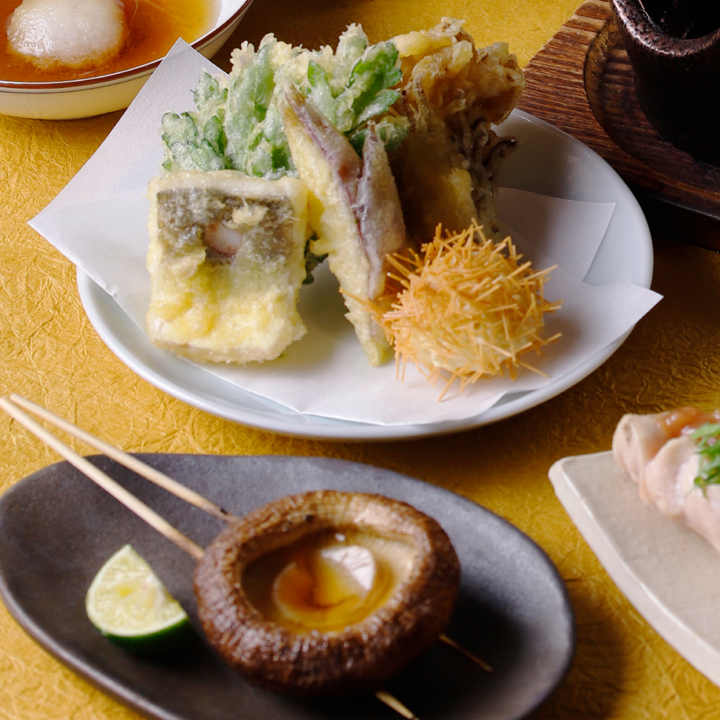 季節の天麩羅(栗・舞茸・かます・菊菜・茗荷)